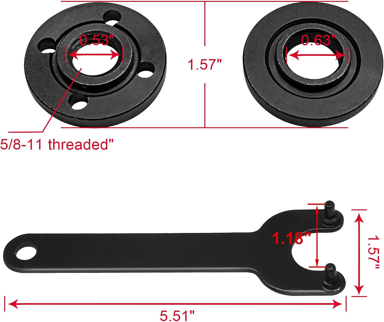 Litoexpe Black Grinder Angle Wrench with 2 Pack 5/8-11 Spanner Metal Lock Nut, Compatible with Dewalt Milwaukee Makita 193465-4 Bosch Black & Decker Ryobi 4.5" 5" 5/8-11
