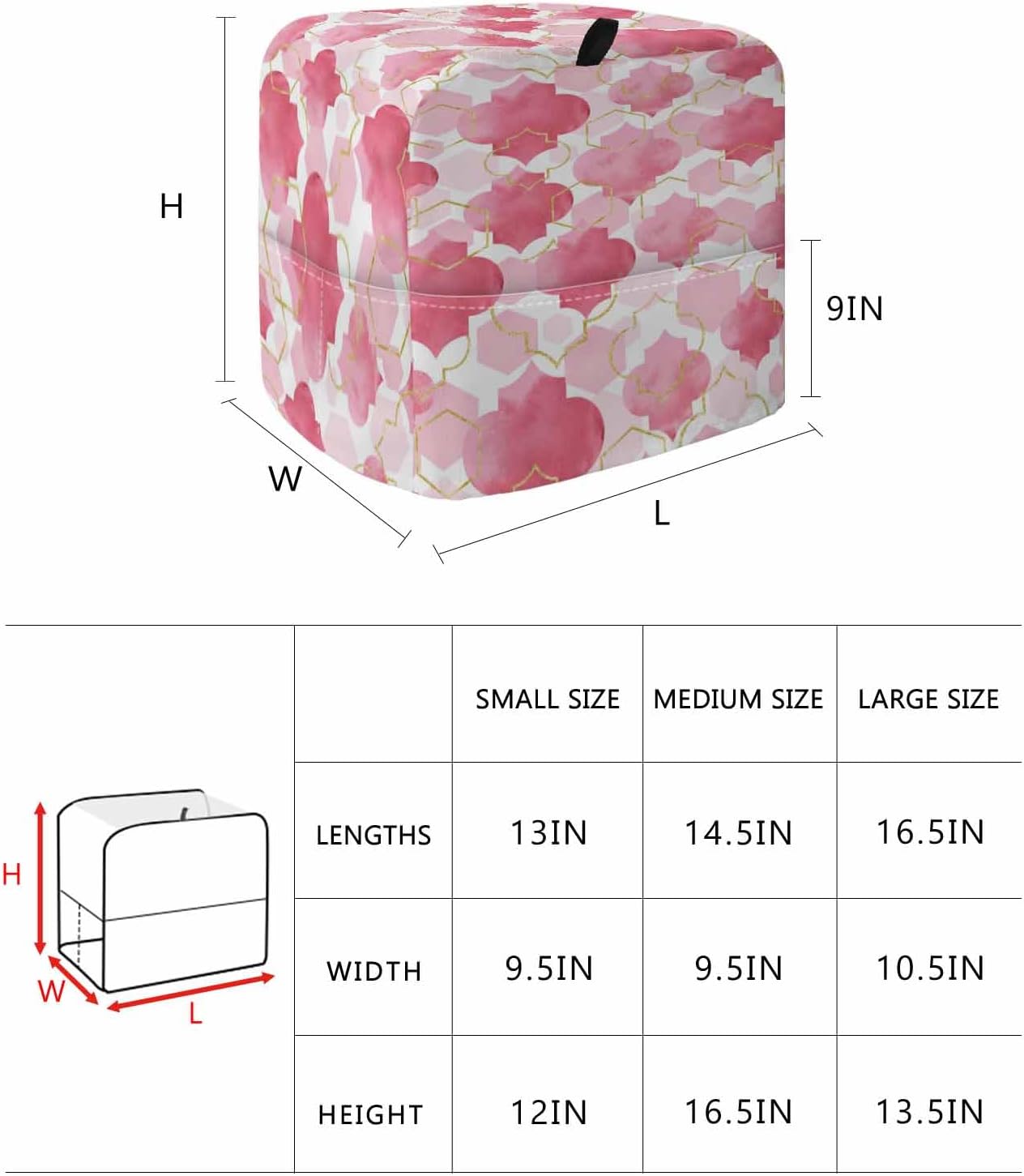 Pink Geometric Moroccan Stand Mixer Cover with Storage Pocket, Waterproof Kitchen Mixer Covers, Abstract Art Pink Ombre Modern Kitchen Appliance Dust Cover Compatible with 5-8 Quart Mixers