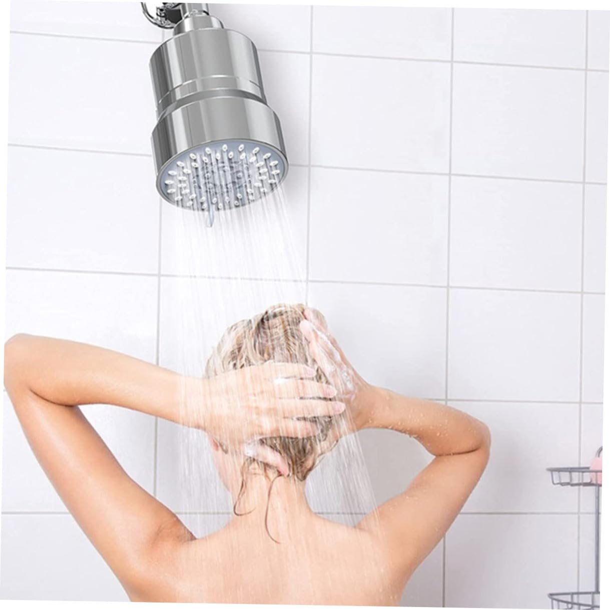 Duschkopf Wasserfilter mit Verstellbarem Winkel, Silber, Abs und Metall