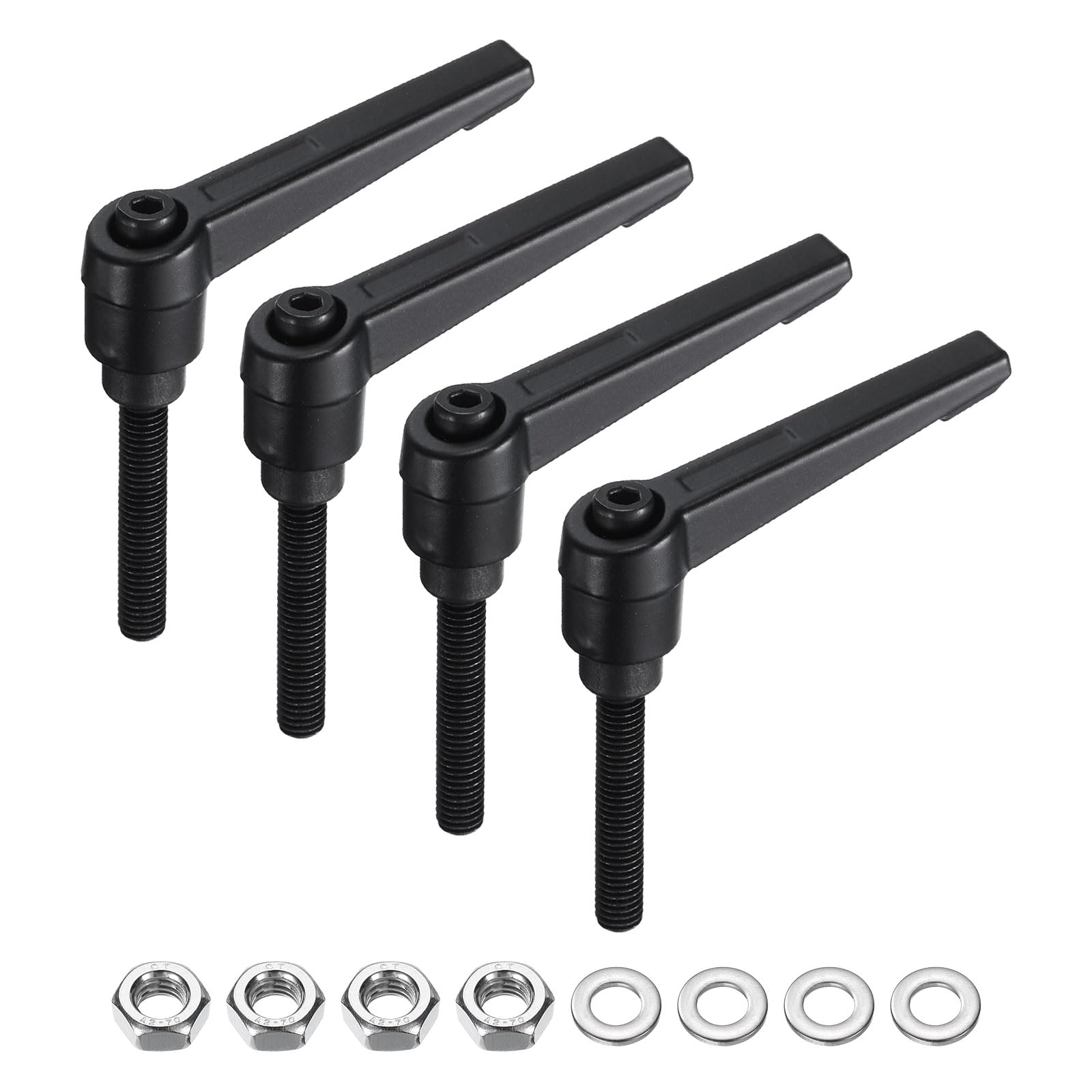 uxcell 4pcs Lever Adjustable Handles M6 x 32mm Metric Male Thread with Nuts Washers, Level Clamping Handle Set Hand Stud Knobs Rotating Screw Handles Bolts with Locking Lever, Black