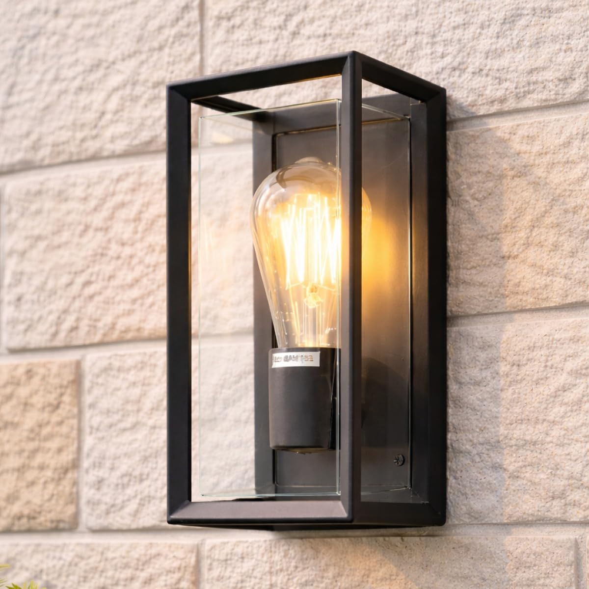 – Outdoor Outside Wall Light Black Modern, E27 Bulb, Mains Powered, Garden, Porch, Patio (Black)