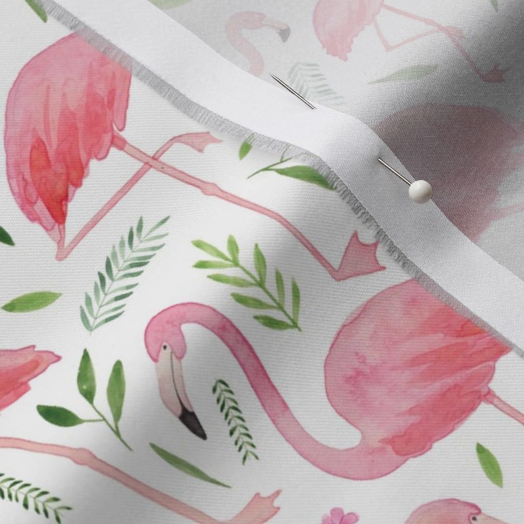 Spoonflower Fabric - Watercolour Flamingos Bird Pink Leaves Floral Feathers Summer Flamingo Printed on Organic Cotton Sateen Fabric by The Yard - Sewing Quilting Apparel Home Decor