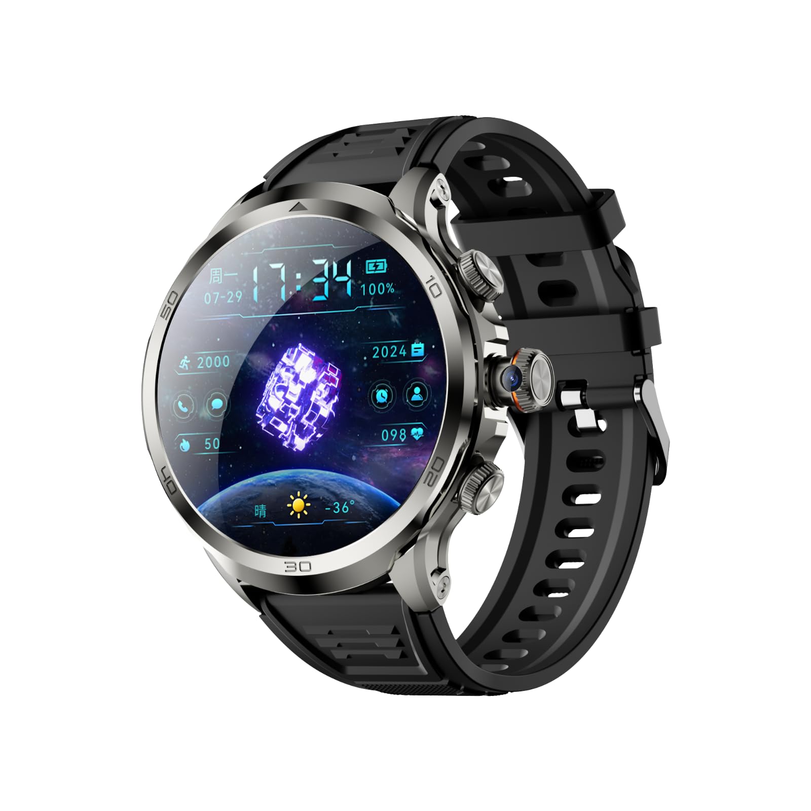 Smartwatch Android 4G, display HD da 2,9 pollici, fitness tracker, cardiofrequenzimetro, NFC, impermeabile IP67, argento-nero, regali per uomini e donne