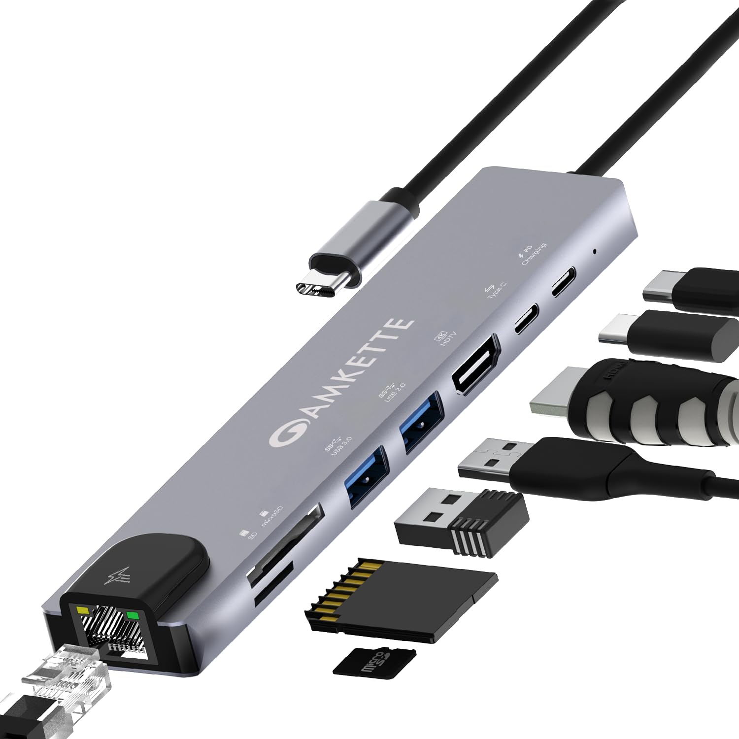 Amkette 8-in-1 Type C Hub/Docking Station with 100W Power Delivery&USB C Data Transfer Multiport Adapter with 4K HDMI,USB 3.0,100 MBPS Ethernet,SD/TF Card Reader,for All Type C Devices-MacBook,Laptops-picture-32