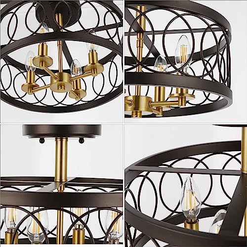 JONATHAN Y 15.5" Oil Rubbed Bronze/Brass Gold 4-Light Metal LED Semi-Flush Mount Ceiling Light, Metal Fretwork Shade for Bedroom Entryway Hallway, Traditional Round Dimmable Fixture (JYL9040B) by JONATHAN Y - Used condition - Image 6