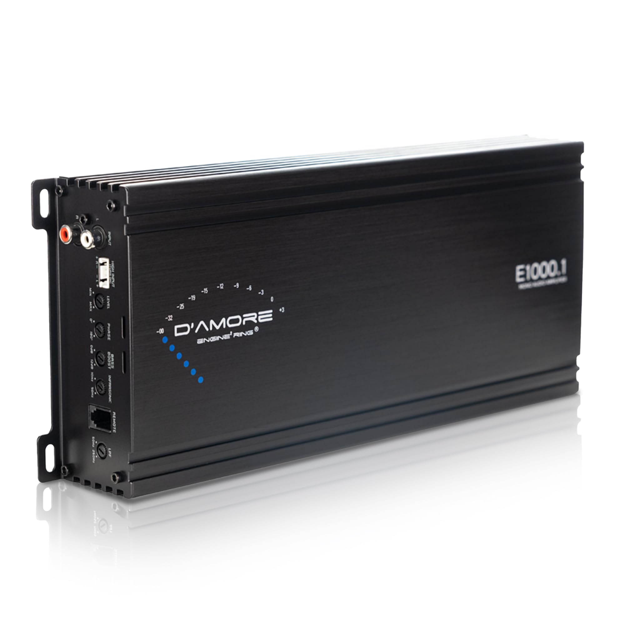 D’Amore Engineering - Mono Subwoofer Amplifier with Remote Control Included (E1000.1), 1000 Watt Amp Car Audio with 1 Ohm Stable, Clean D Amplifier Technology & MOSFET Power Supply