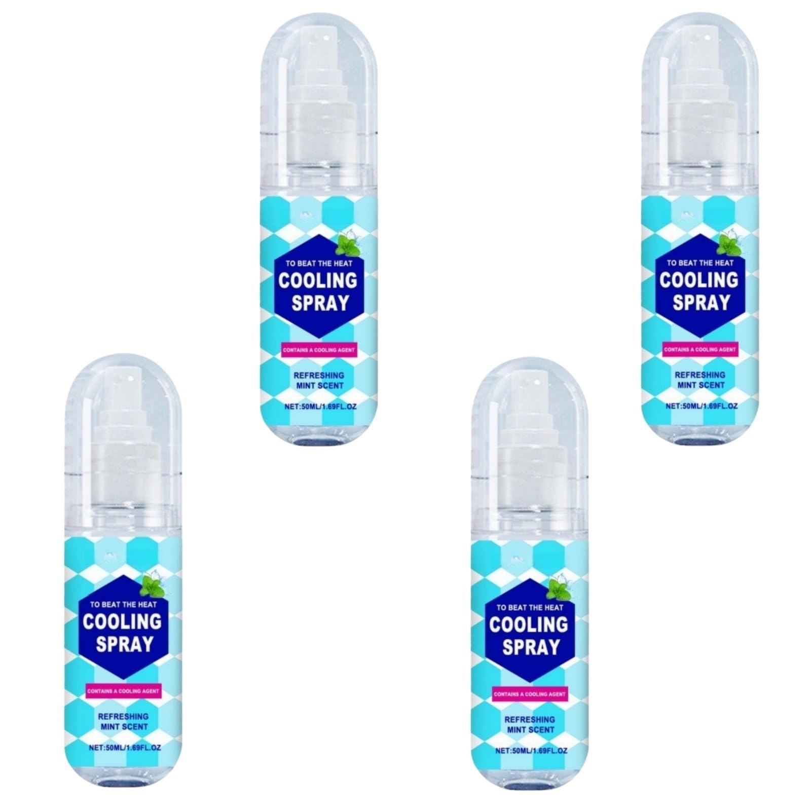 Odświeżający spray 50 ml - natychmiastowy ujędrniający, aby pokonać ciepło, mgiełka do ciała i twarzy z orzeźwiającym zapachem zielonej mięty, letni odświeżacz dla mężczyzn i kobiet, 4 sztuki