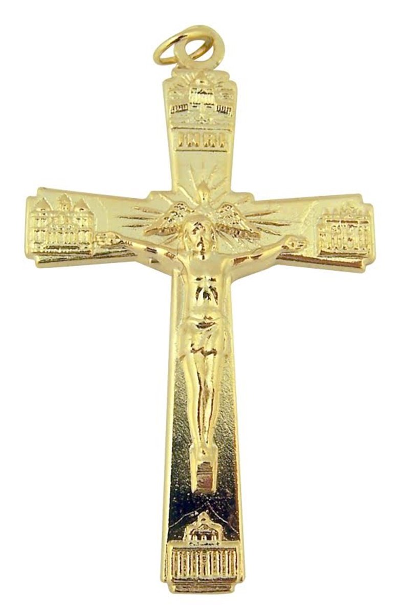 Gold Toned Base Pectoral Cross Crucifix with Four Basilicas Ends, 2 1/8 Inch Wall Art