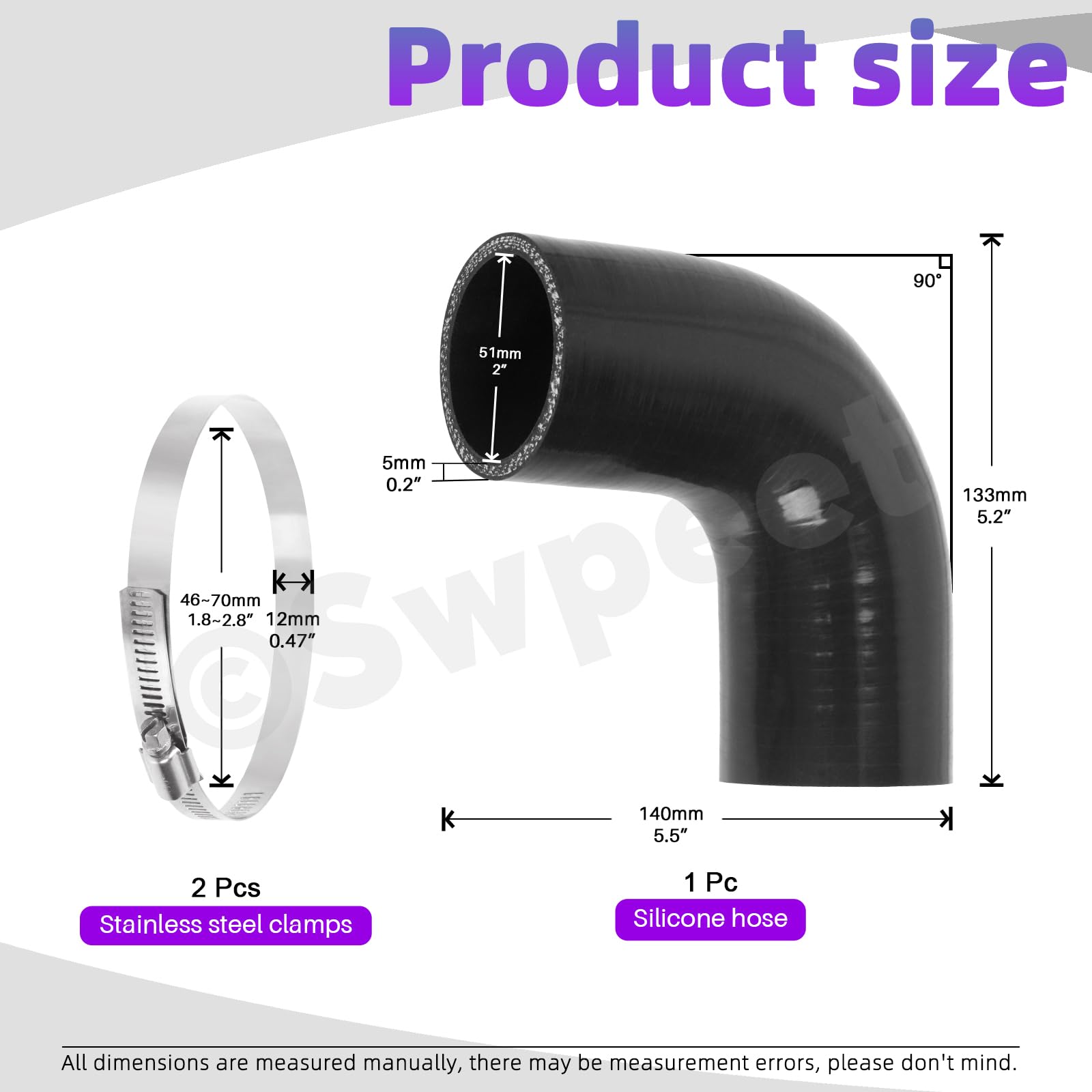 Reinforced Silicone Connector 2.5" 63mm 45 Degree Silicone Coupler