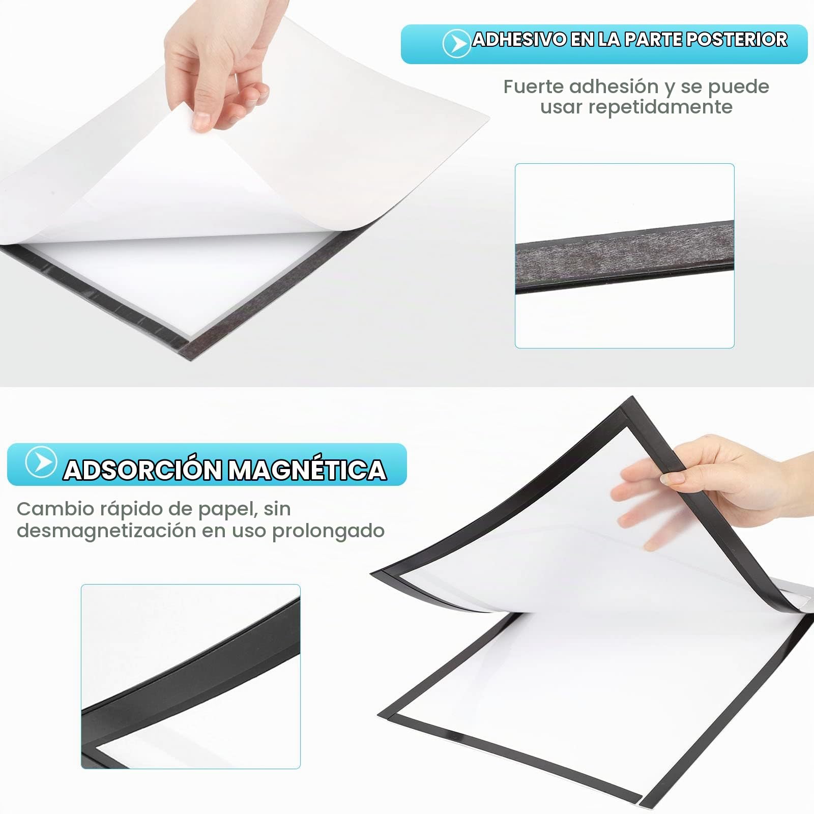 SWAWIS 10 Piezas Marco Magnético Autoadhesivo A4, Información Marco A4 32.5 x 24cm Pantalla Impermeable Para Cartel de Tienda, Oficina, Escaparate (Plata)