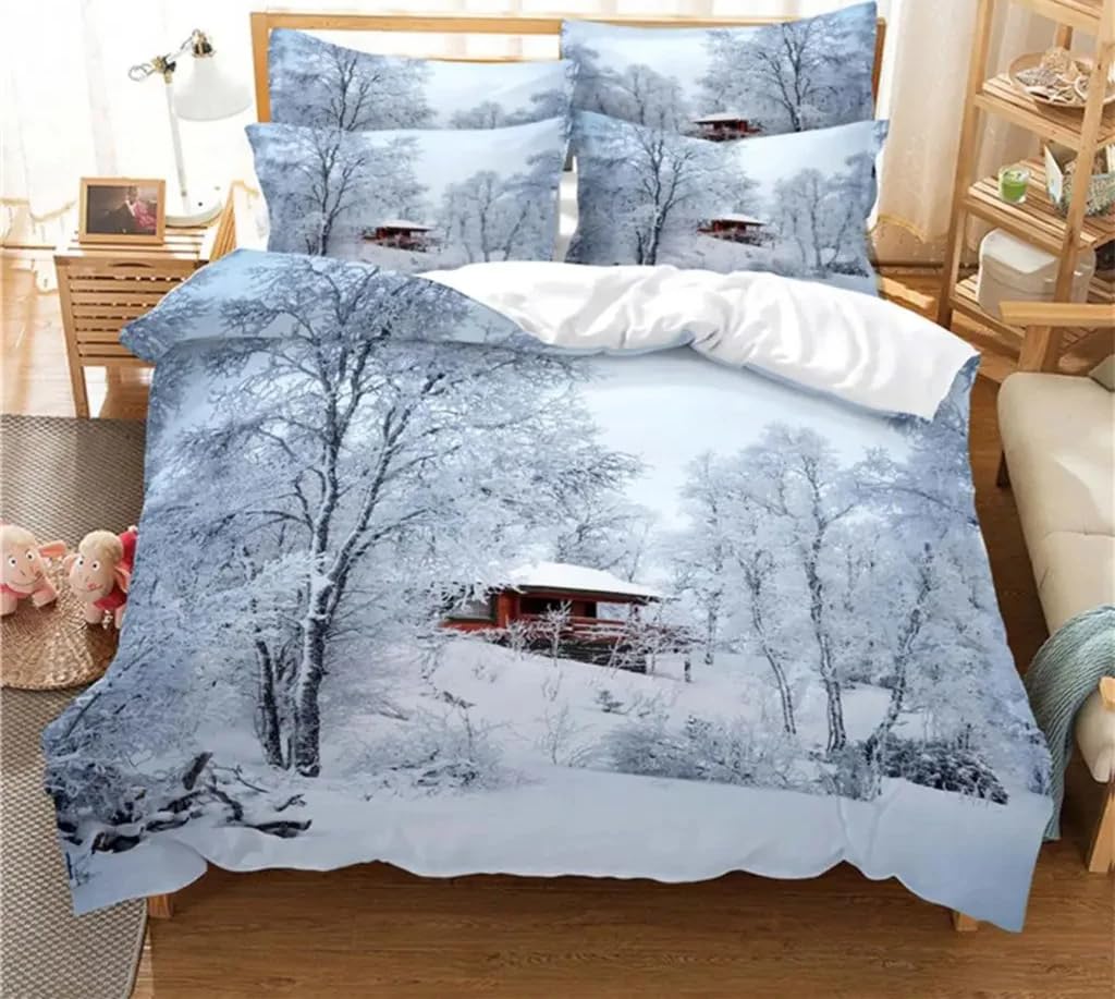 QBIDCSX Duvet Cover Double Snow scenes Bedding Sets Single Koala Duvet Cover 200x200cm with Zipper Closure, Hypoallergenic Quilt Cover with 2 Pillowcase for Boys Kids Girls