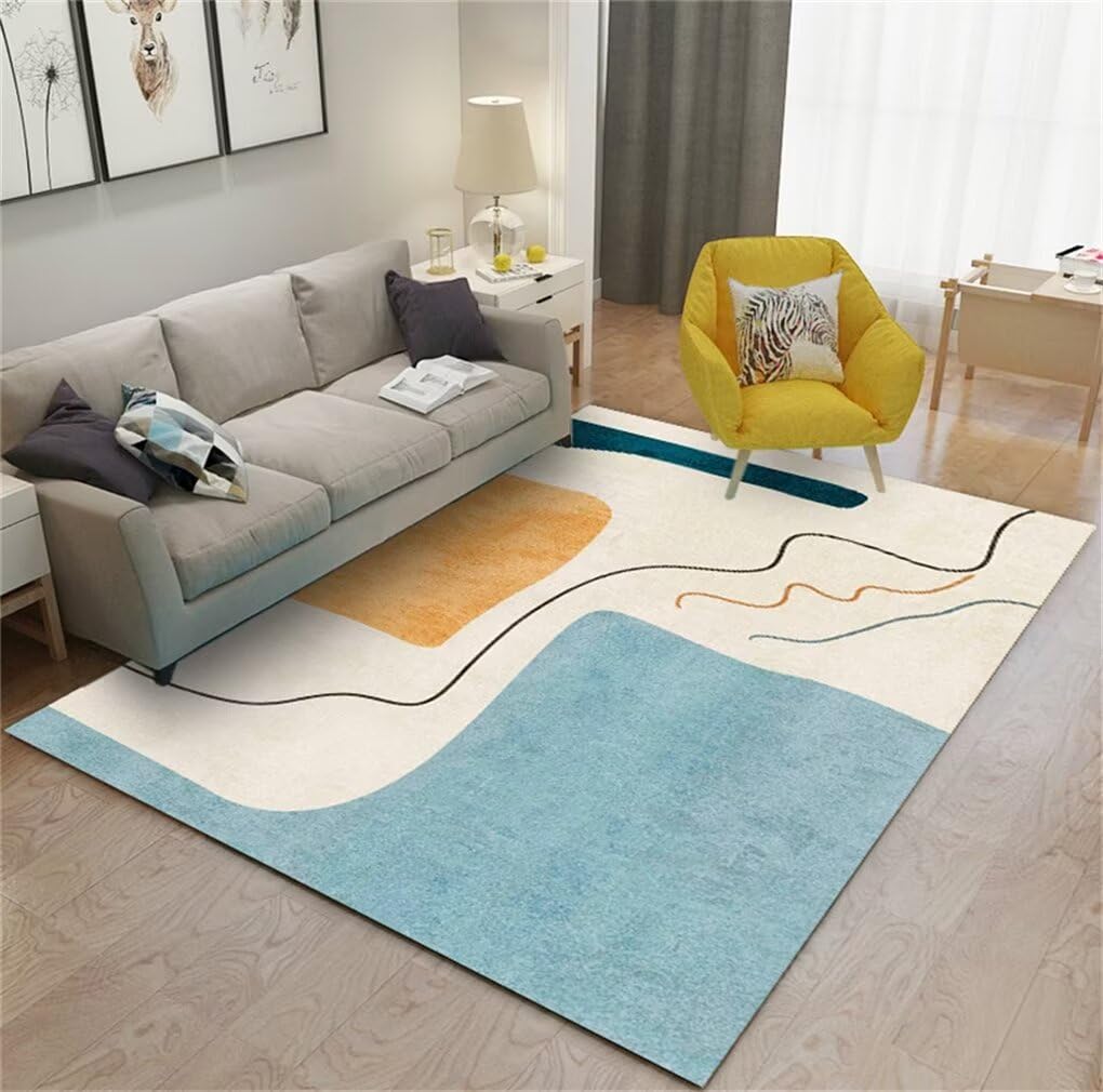 Tapis chambre adulte bleu 160x200cm moderne lavable grand format