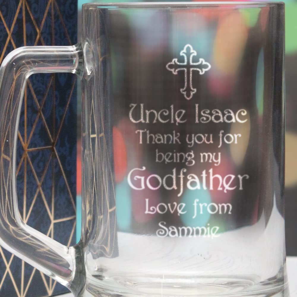 Personalised Engraved Godfather Gift Tankard Beer Mug Glass Any Name, Transparent - Image 3
