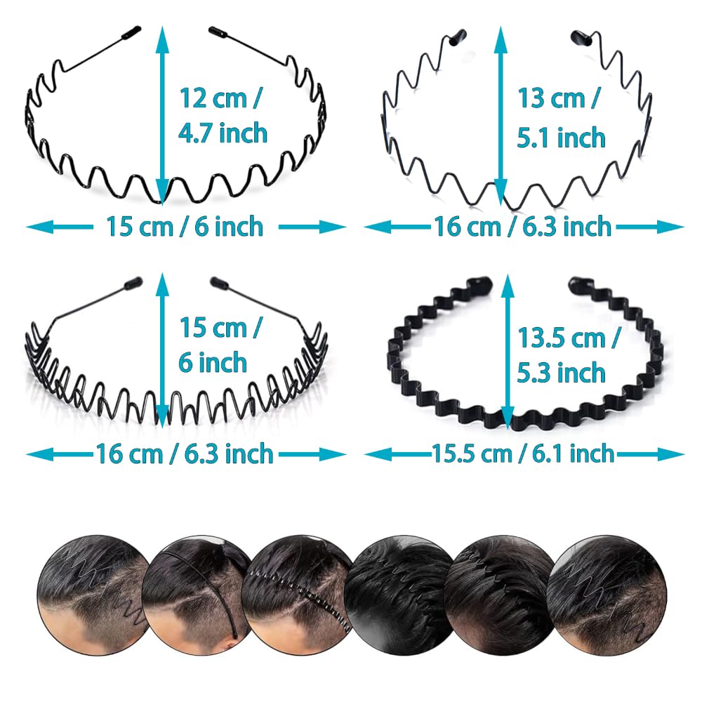 Metal Hair Band for Men,Women Elastic Wavy Hairband,Black Non-Slip Metal Headbands,Suitable for Outdoor Sports,Everyday Wear. (8 Pcs) - Image 3