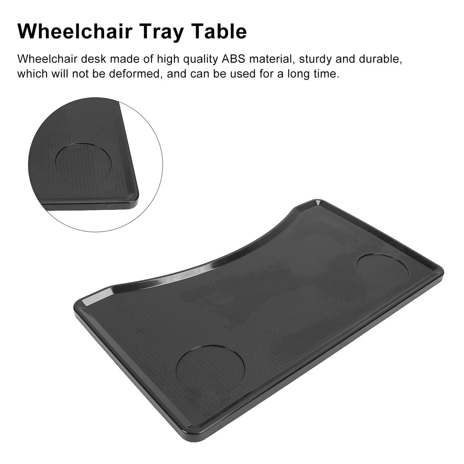 Bandeja para Silla de Ruedas de 53 × 30 cm, Mesa Auxiliar para Silla de Ruedas, Mesa portátil para Silla de Ruedas con portavasos, extraíble, Ideal para Comer, Leer y Descansar. Color Negro.