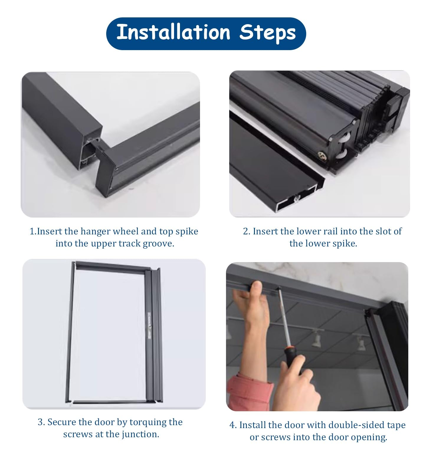Porte Accordéon Intérieure Extérieure en Aluminium Grise de Jievmrs, Moustiquaire Coulissante Pliable avec Cadre et Rail, Kit de Quincaillerie pour Porte Multifonctionnelle de Chambre / Cave / Garage