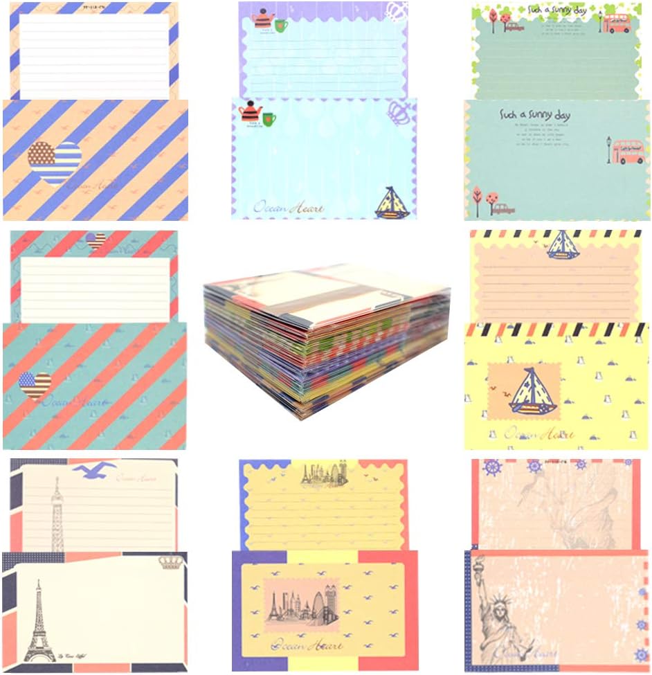 HOSTK 96Pcs Stationary Paper and Envelopes Set, 64 Cute Lovely Special Design Writing Stationery Letter Paper with 32 Envelopes, Vintage Style(8 Styles)