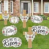 Easter Decorations, 8PCS Easter Yard Signs Stakes, Spring “He is Risen” Cross Yard Sign for...