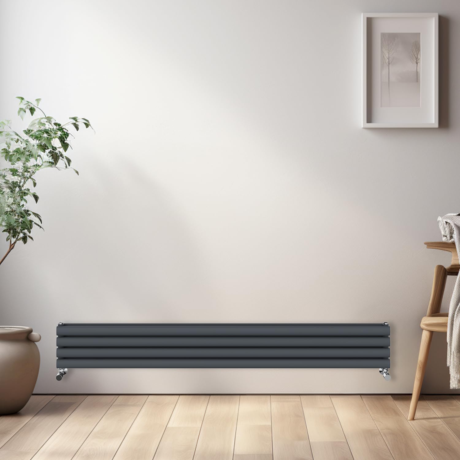 NRG Horizontal Oval Radiator Bathroom Central Heating Double Column Designer Radiators 1800x236mm - Anthracite — image 1