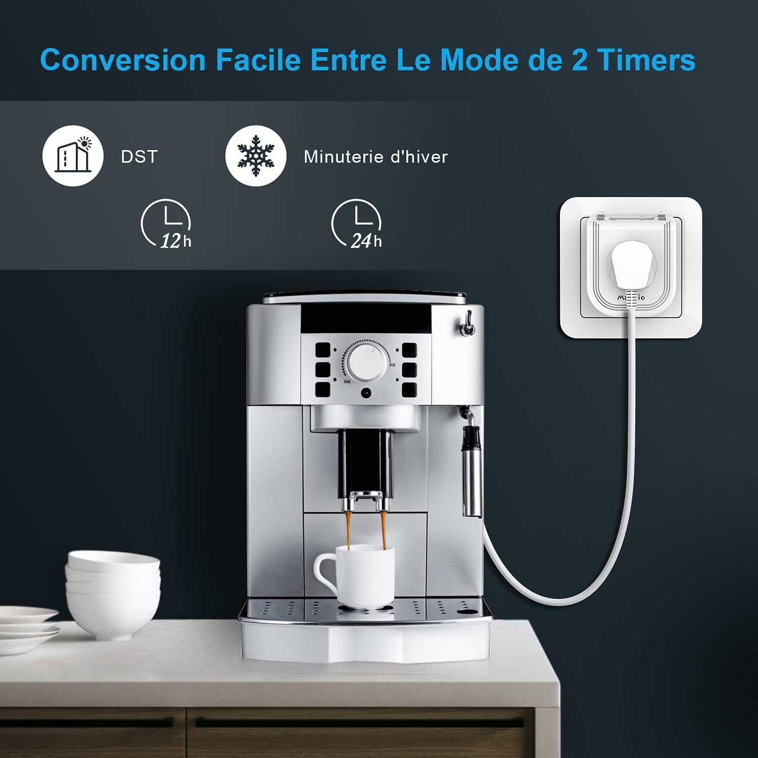 Maxcio Timer Outlet showing 12h and 24h modes