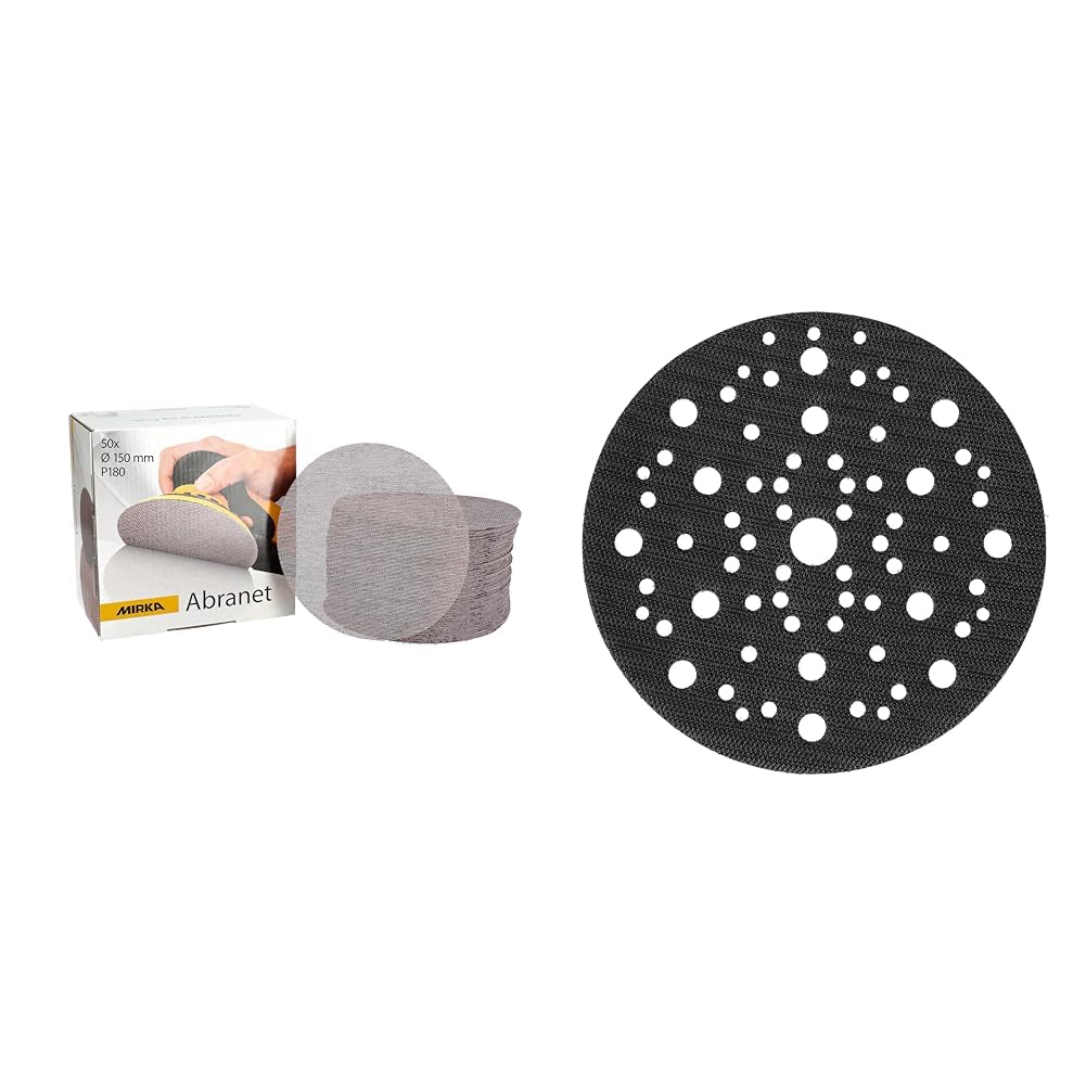 MIRKA Abranet Disques abrasifs filet Ø 150 mm autoagrippant - Grain P180-50 pcs & Support de protection Ø 150mm 67 trous, 1 pièce, pour protéger les plateaux de ponçage