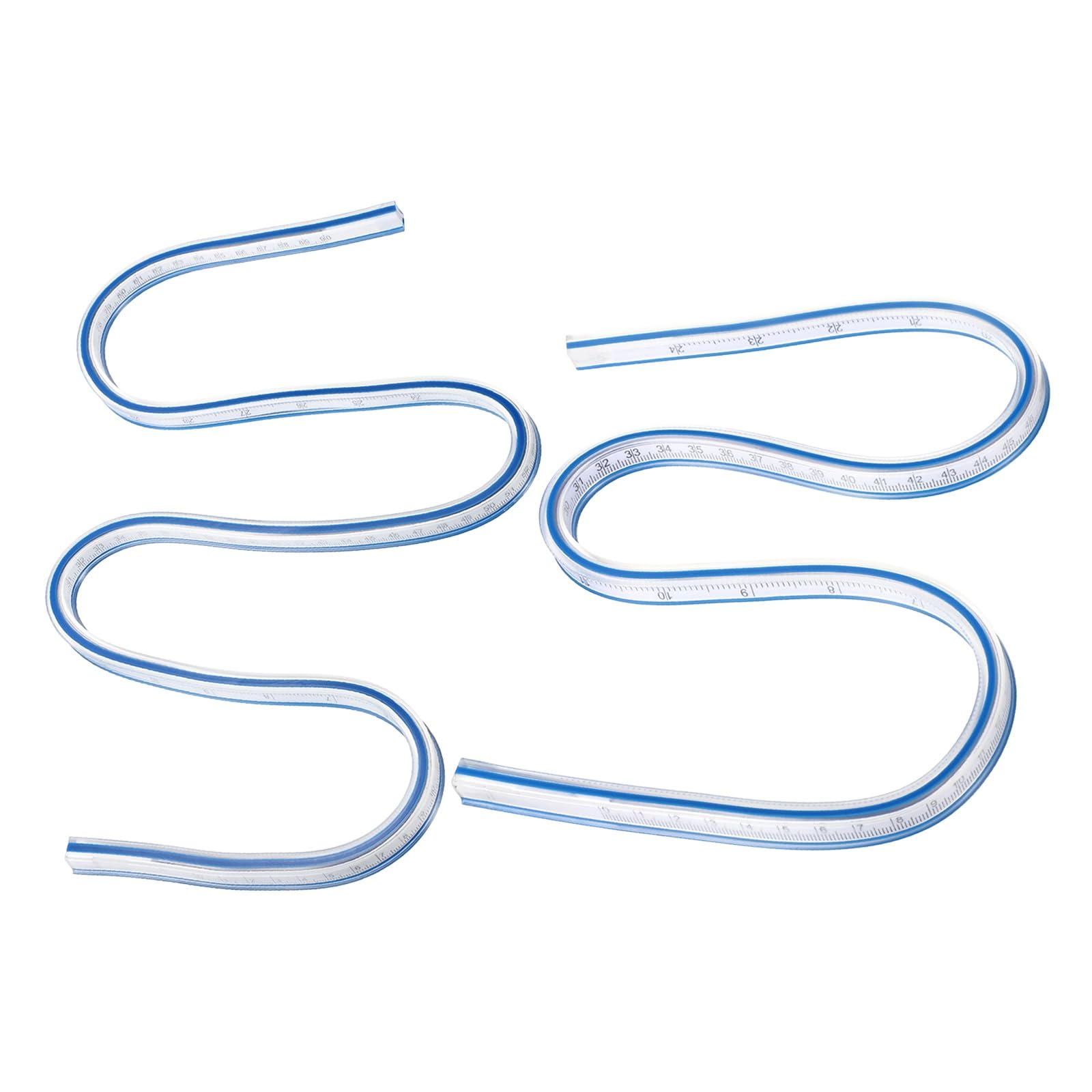 sourcing map 2pcs Flexible Curve Ruler 24" 36" Metric and Inch Double Side Bendable Curve Plastic Graduated Rulers for Engineering Drawing Design Graphics Garment, Blue White