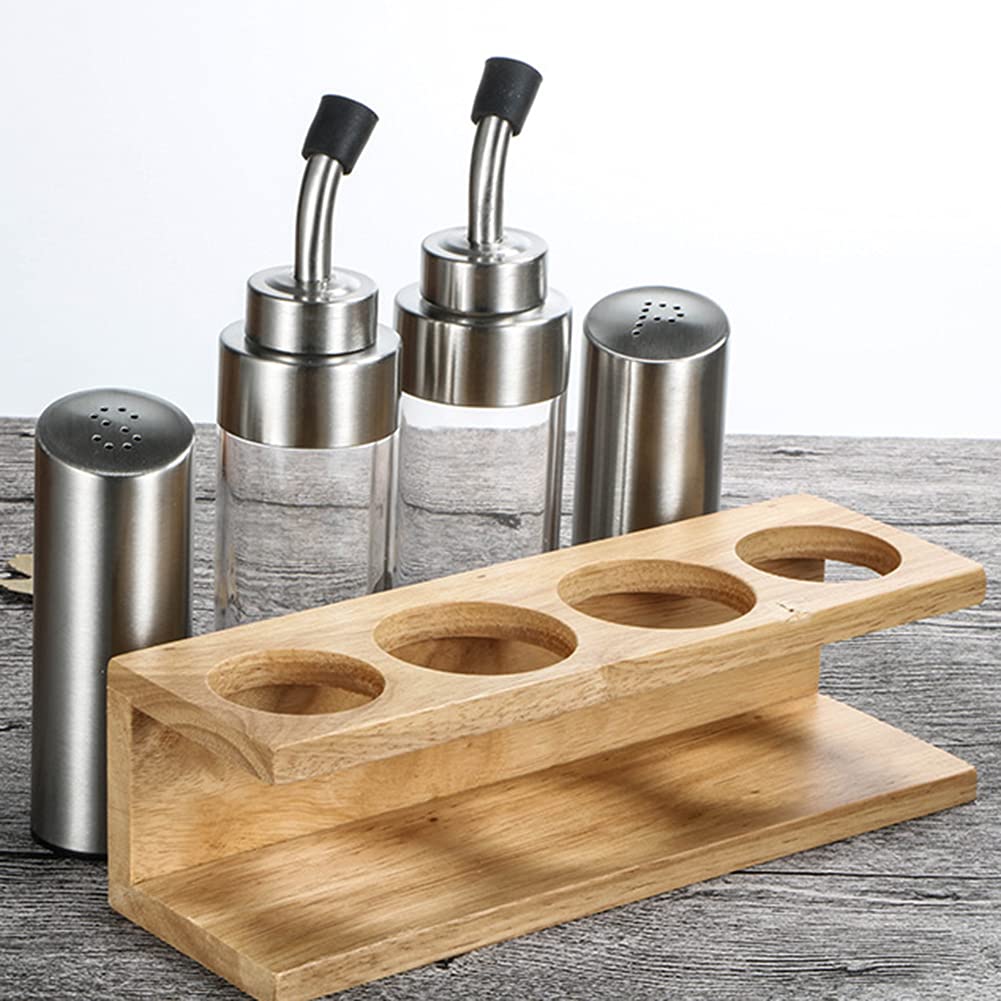 4-teiliges Öl- und Essigspender-Set inless Steel & S SE Set mit Holzregal inkl. 2 Öl- und Essigflaschen, 2 Salz- und Pfefferstreuer, Küche Se