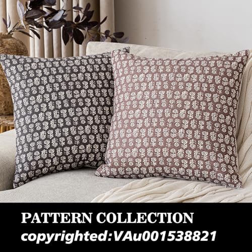 Image of Foindtower Set of 2 Decorative Vintage Floral Print Throw Pillow Covers Neutral Modern Farmhouse Cushion Covers Boho Home Decor for Sofa Couch Chair Bedroom Living Room,24x24 Inch,Wine Red