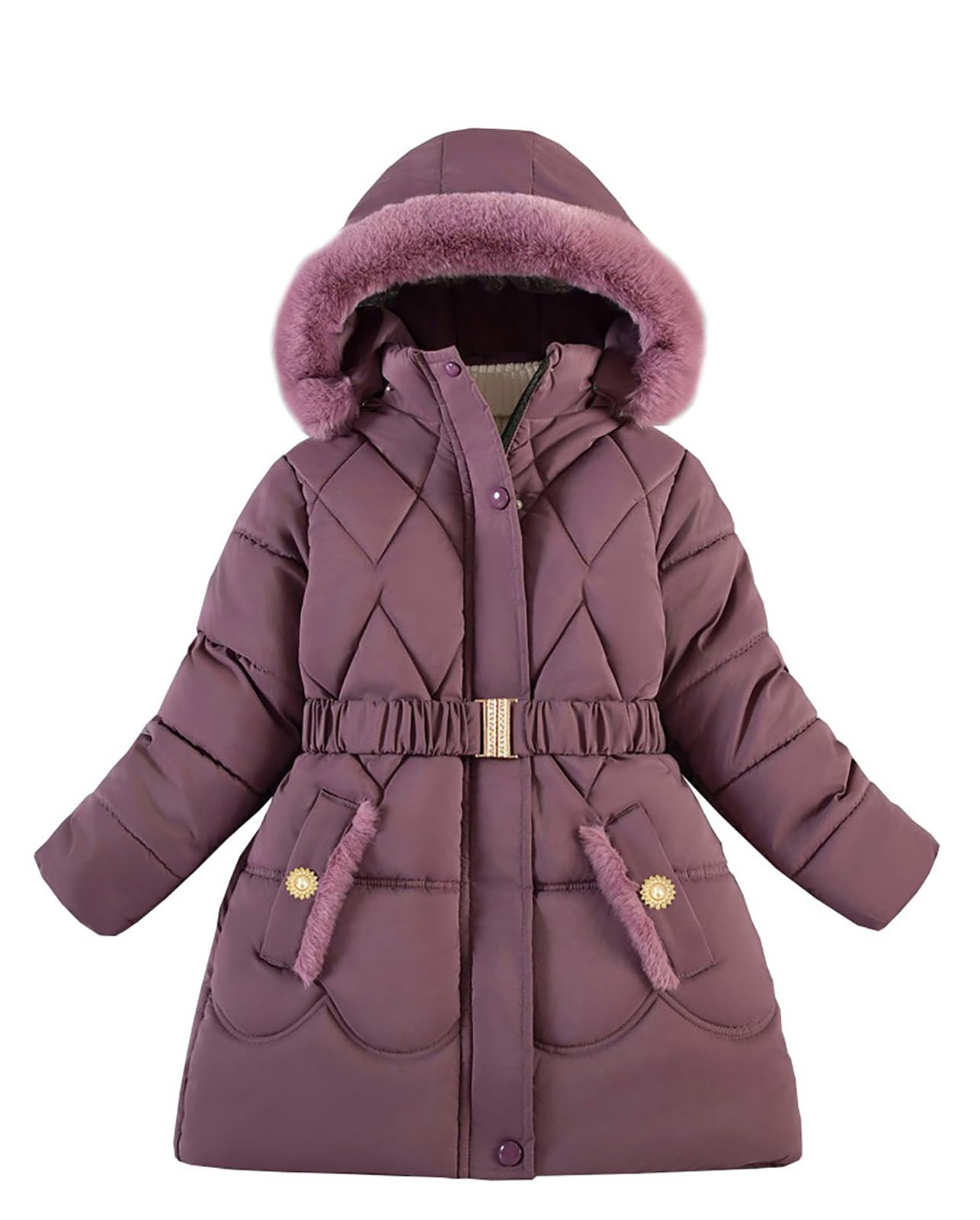 Abrigo para niña, chaqueta de forro polar, gruesa, chaqueta de invierno cálida, chaqueta con capucha, piel de esquí, parka acolchada, larga prenda a prueba de viento