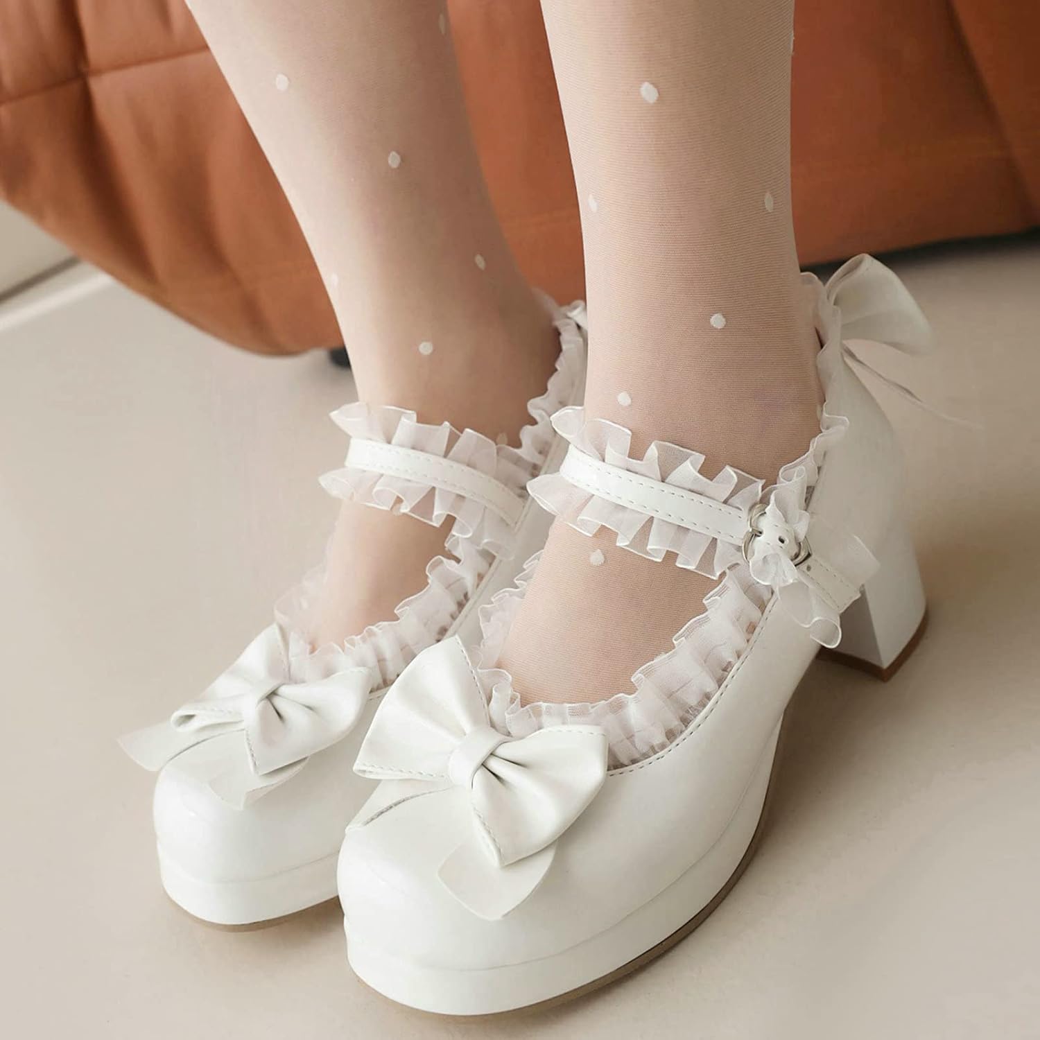 LUXMAX Women Kawaii Mid Block Heel Mary Jane Rockabilly Pumps with Bow Platform Chunky Heel Cute Sweet Shoes - Image 4