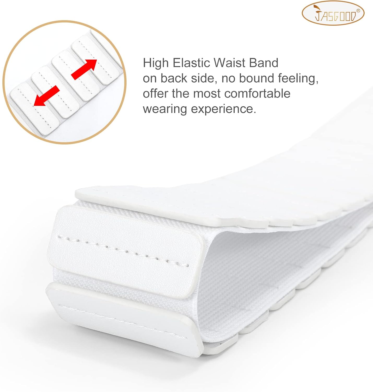 JASGOOD Wide Elastic Belts For Women Dresses Coats Black Chunky Leather Belt With Vintage Interlock Buckle - Image 4