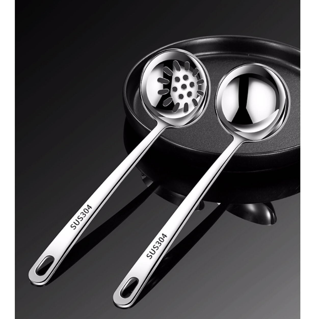 Juego De Cucharas Y Espumaderas De Acero Inoxidable, 3 Piezas, Utensilios De Cocina Duraderos De Acero Inoxidable 304.
