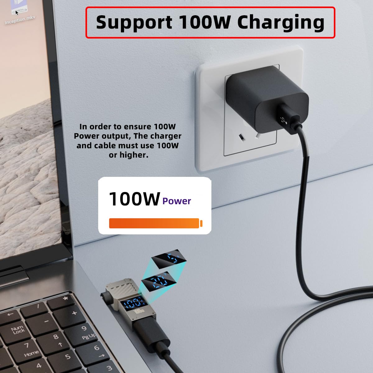 USB-C Auf DC Adapter Mit Display – 100W Für Laptop & Geräte