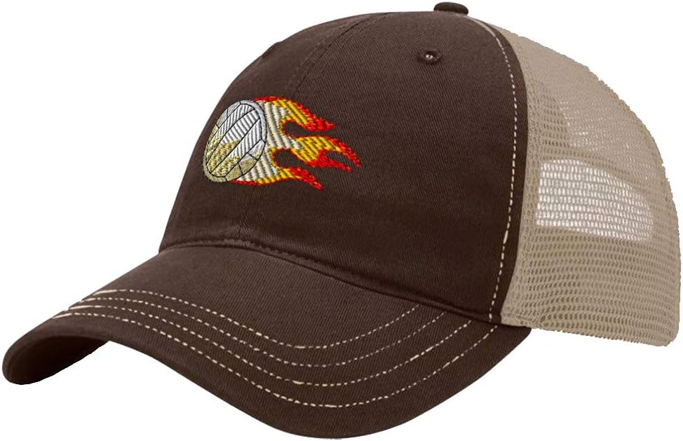 Custom Trucker Hat Richardson Volleyball Flames Ball Embroidery Design Cotton