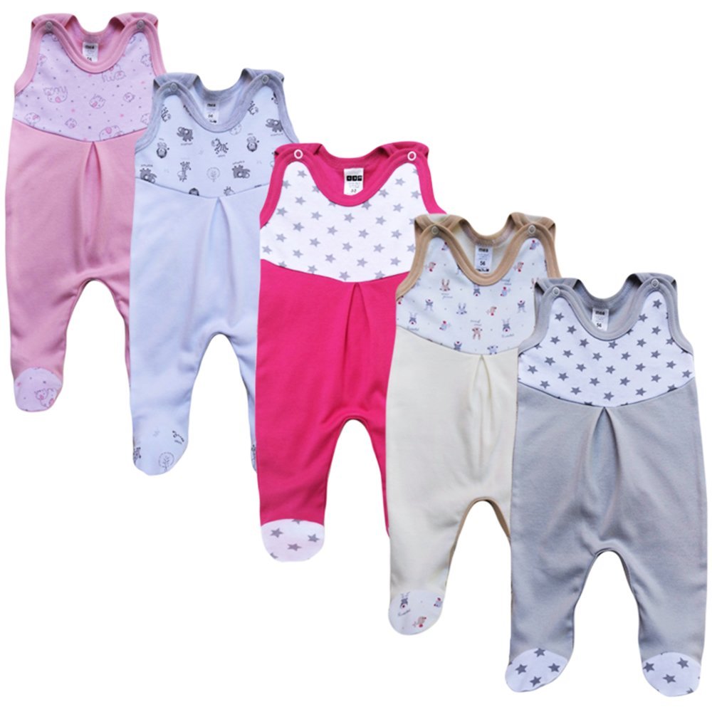 MEA BABY Tutine da bambino stampate da bambino| Chiusura con bottoni a pressione | Vari colori e motivi stampati | Confezione multipla da 5 pezzi