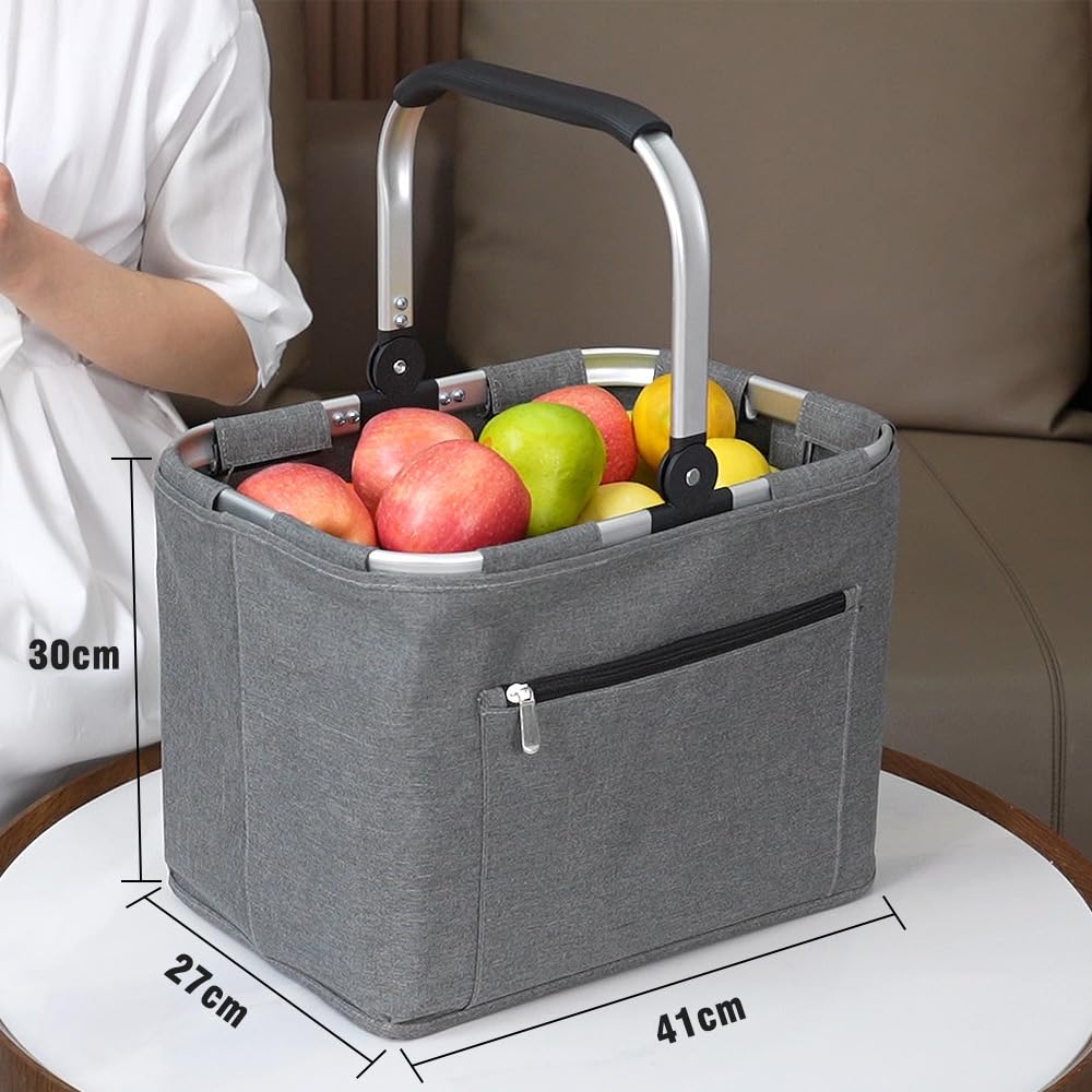 Faltbarer Einkaufskorb 30L - Klappkorb Mit Alurahmen Für Picknick & Einkauf