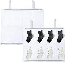 Laundry Bags for Socks, 8 Pockets Socks, 2 Pieces, 21.7 x 27.6 inches (55 x 70 cm), Non-Fluorescent, Antibacterial, Laundry Net, Honeycomb Structure, Mesh, Durable, Durable