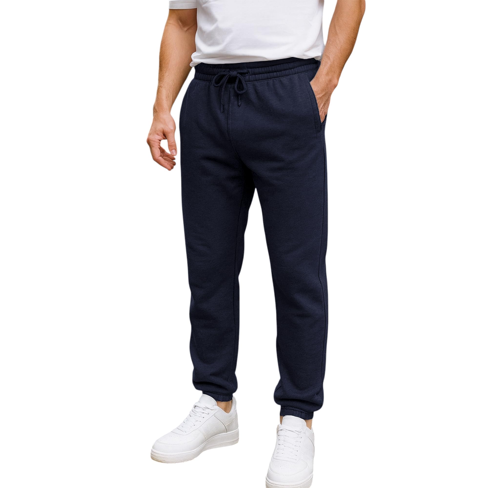 Urban Road Men’s Fleece Jogging Bottoms – Winter Warm Sweatpants with Zipped Pockets & Drawcord Waist, Heavyweight 280gsm Joggers, Casual Sports & Loungewear Trousers Navy