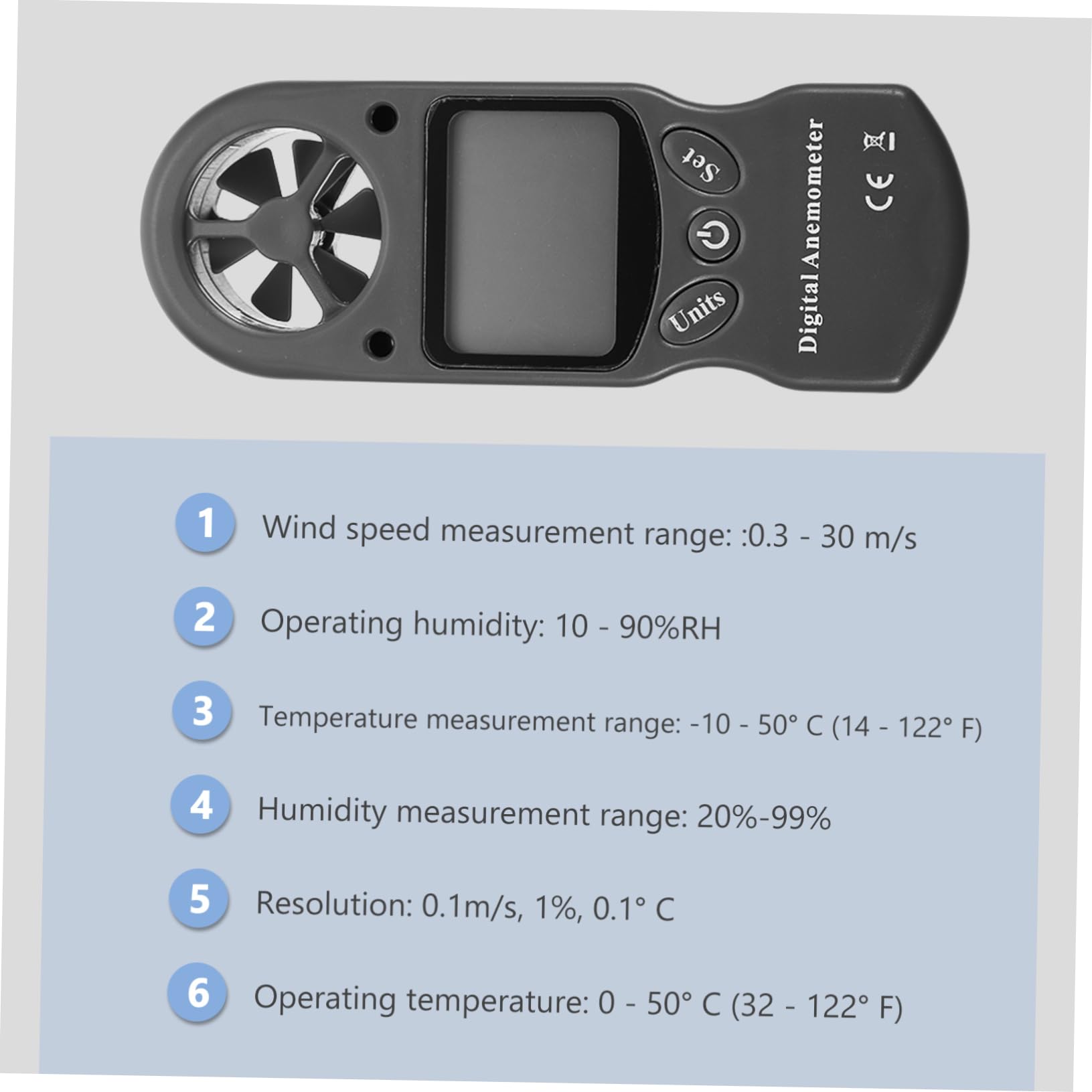 Zerodeko 1pezzi Igrometro Digitale Misuratore Di Velocità Del Vento Con Display Anemometro Portatile Per Misurare Pressione Aria Temperatura e Umidità