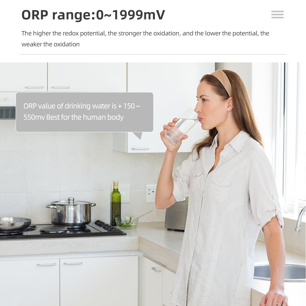 Water Detector, 169E ORP/Redox Tester Waterproof ORP PH Meter Water Quality Monitor LCD Display Data Locking Pen for Pools Aquarium,for Drinking Water