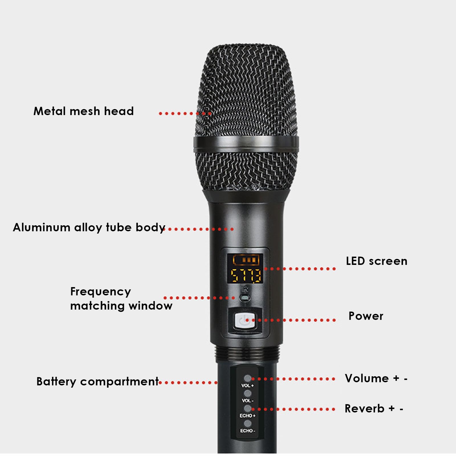 Bezprzewodowy System Mikrofonowy, Podwójny Mikrofon do Karaoke UHF True Diversity z Odbiornikiem z możliwością ładowania, do śpiewania Mowy Karaoke na Wesele DJ