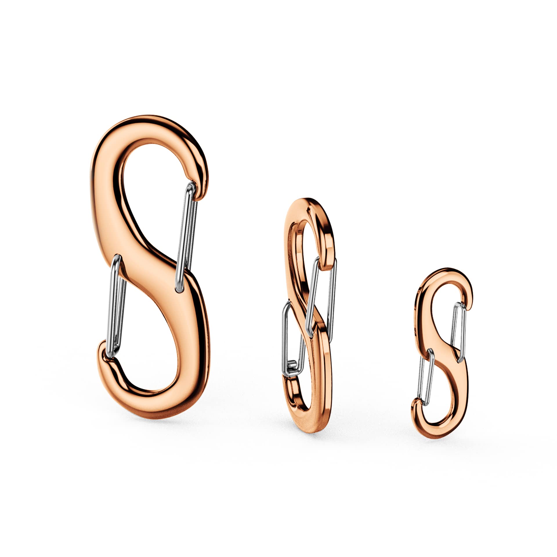 STEEL HAWK Surgical Stainless Steel S/M/L Double Carabiner Clips Dual Spring Wire Gate Snap Hooks Set, Keychain Buckle Tools -PVD Rose Gold