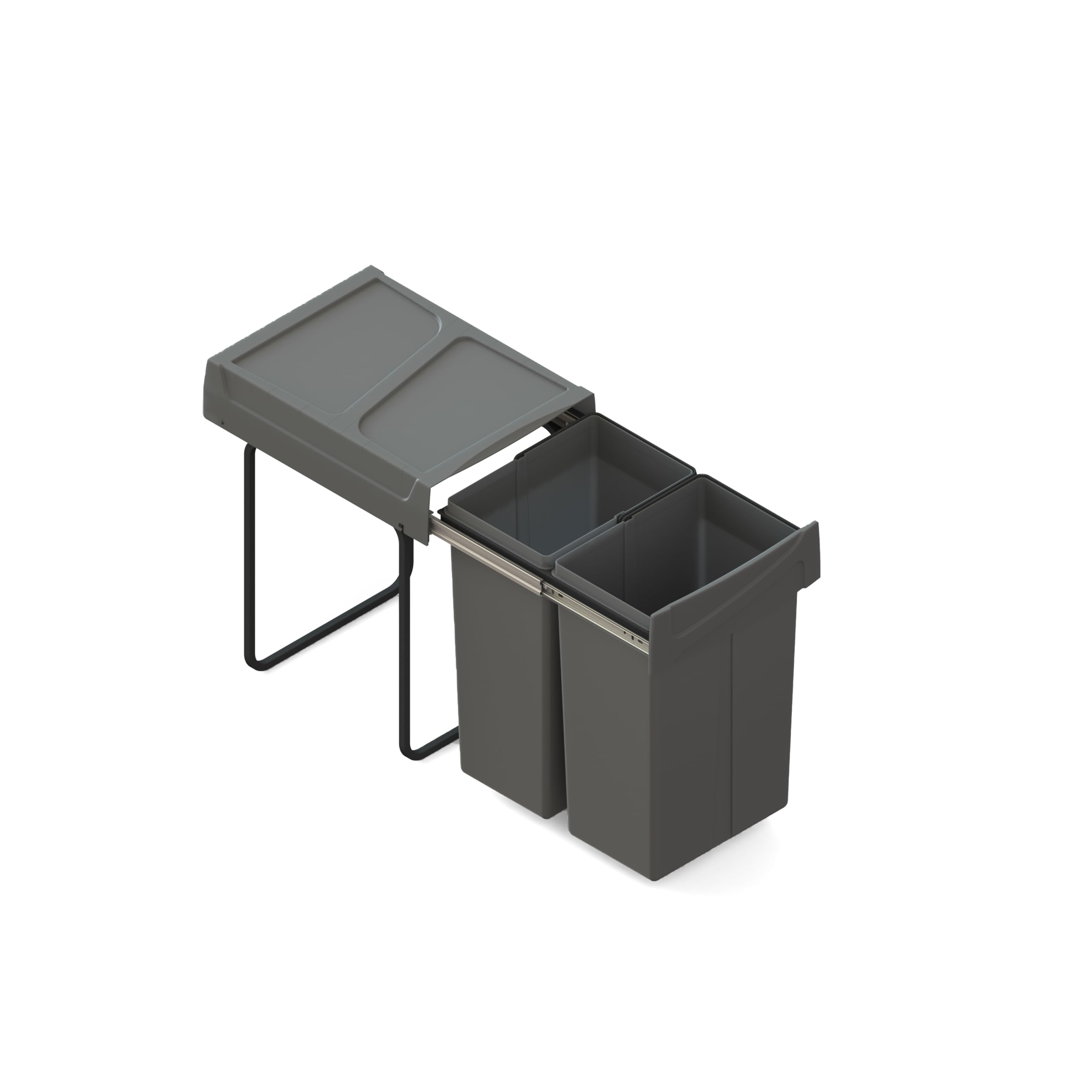 Emuca - Recycling bin for lower mounting and manual pull-out in kitchen unit 2x25litres, Anthracite grey Plastic