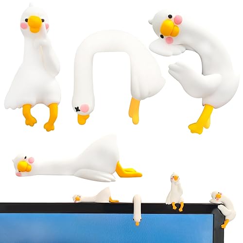 4 PCS Resin Goose Figurine Computer Monitor Decor,Cute Mini Goose