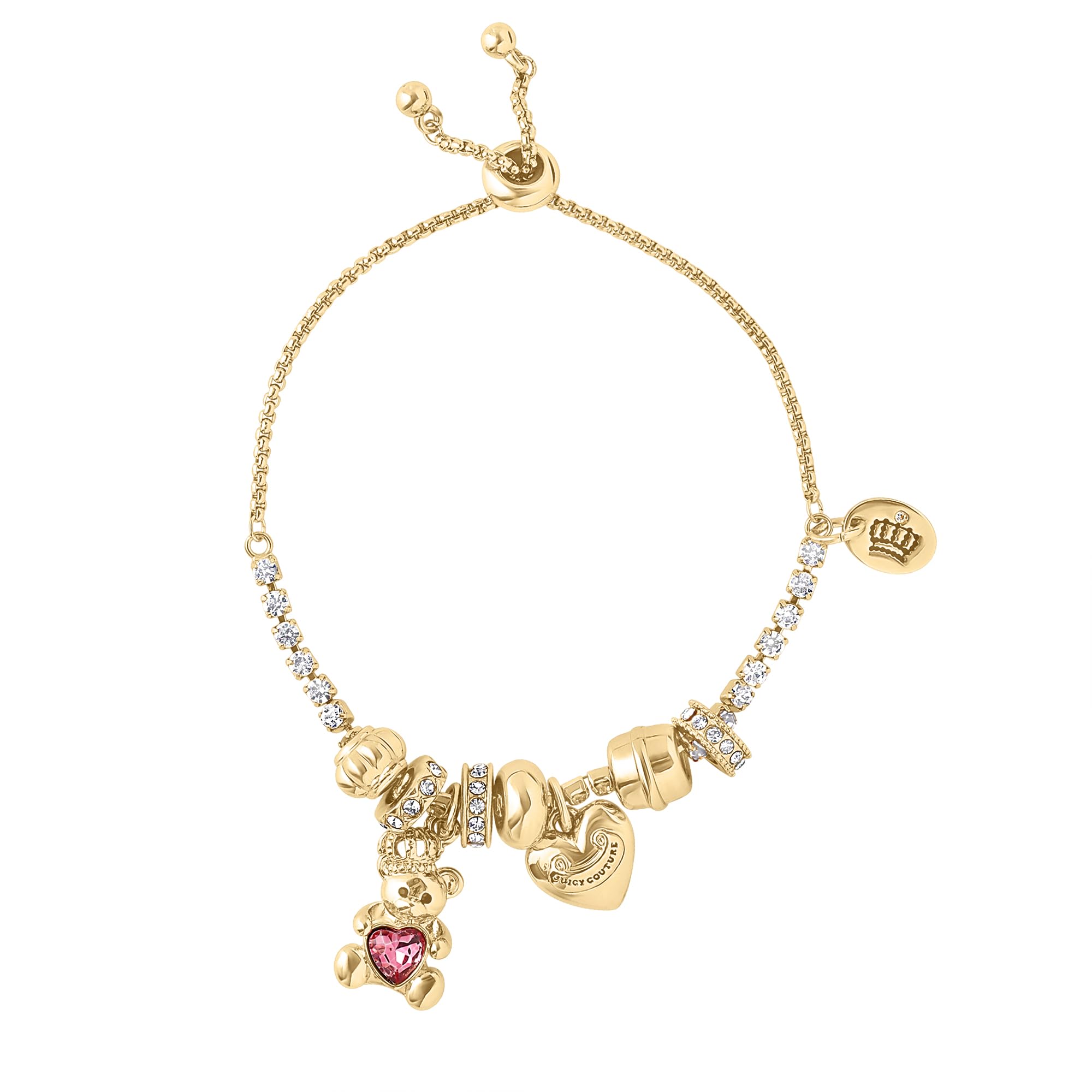 Juicy Couture Adjustable Tennis Bracelets for Women 7 Charms, Gold-Tone
