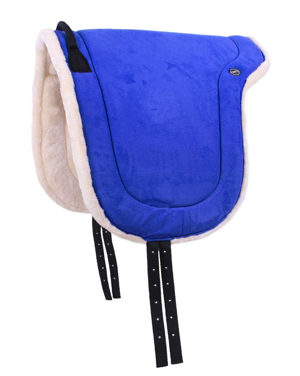 QHP Bareback Pad with Faux Fur and Grab Handle (Warmblood Cobalt Blue)