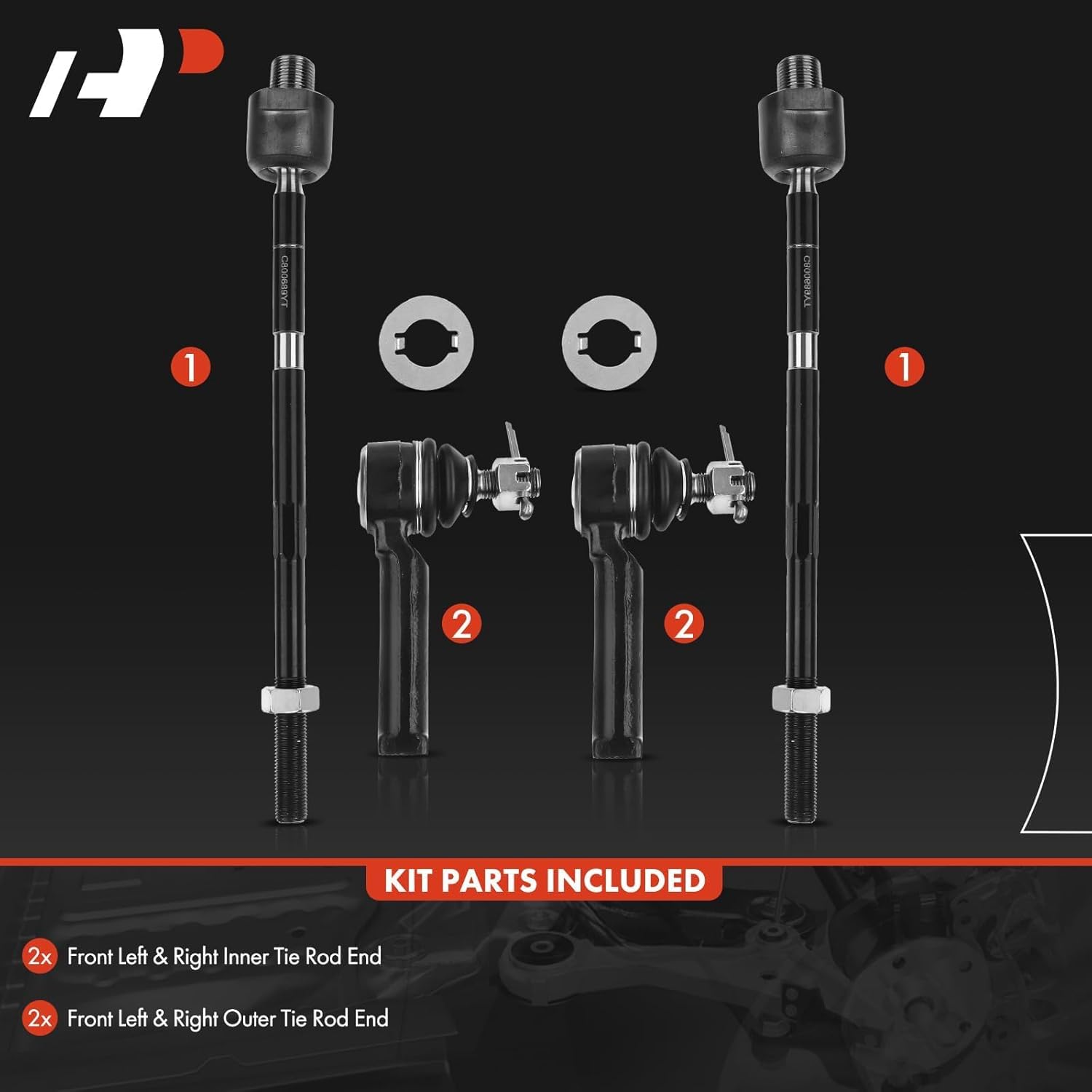 A-Premium Set of 4, Front Inner & Outer Tie Rod End Kit, Compatible with Honda CR-V 2007 2008 2009 2010 2011, Fit Japan Built Model Only