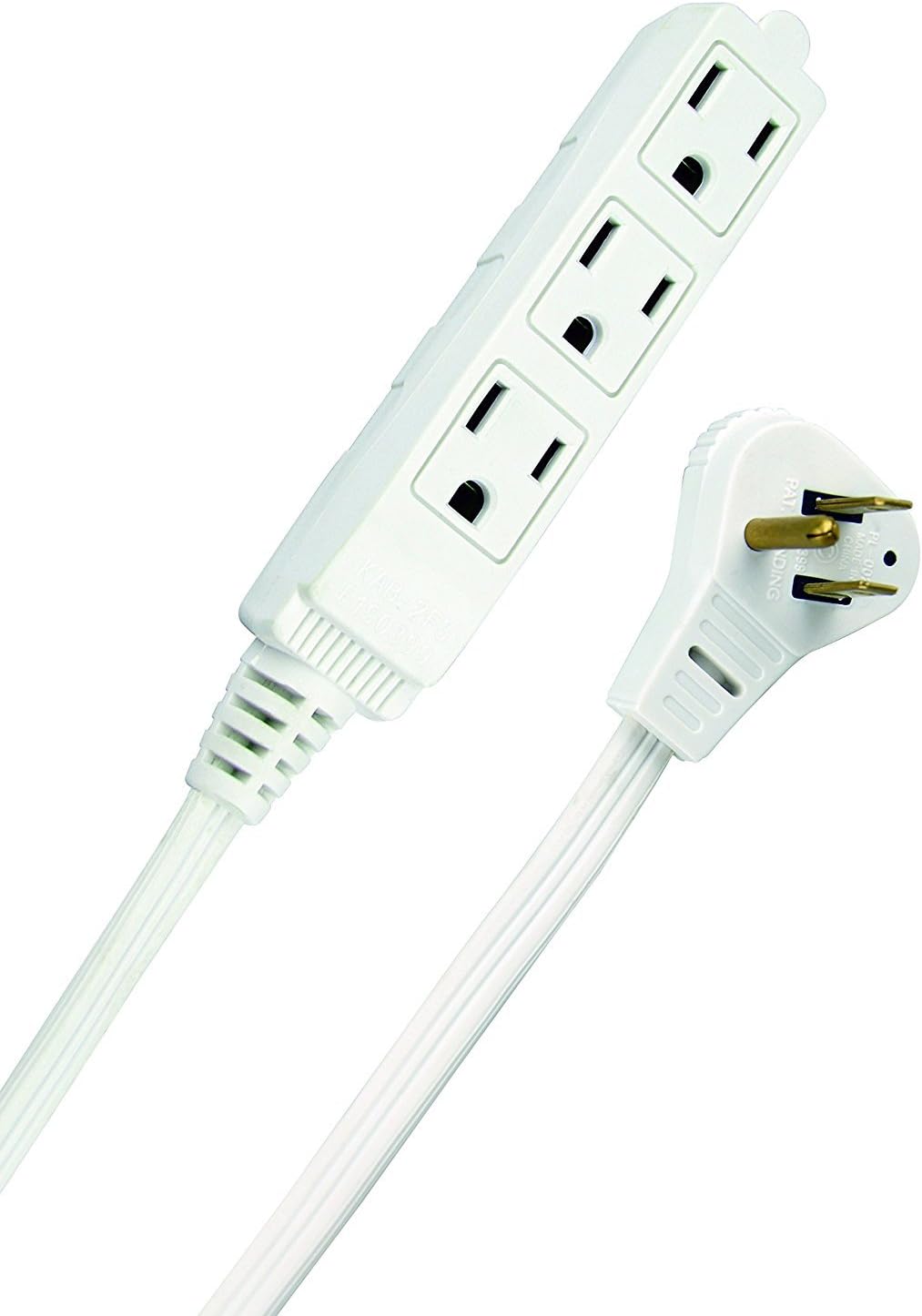 Woods SlimLine Angled Flat Plug Extension Cord; Space Saving Flat Design; 3 Grounded Outlets; 13-Foot; 13 Amps; 1625 Watts; 125 Volts; UL Listed; 2232