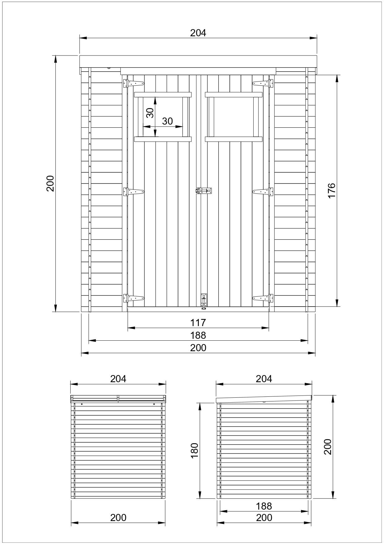 Casa de Almacenamiento jardín con Suelo TRATADO 204x204x200 cm/3.53 m2 - Caseta para Exterior jardín - Cobertizo de Madera pequeño - Techo, Ventanas- TIMBELA M309+M309G