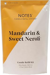 NOTES Sustainable Candle Refill | Non-Toxic Fragrance, Natural Wax Beads (Beeswax, Rice bran and Soy), Cotton Wick and Sustainer - (1) Mandarin & Sweet Neroli